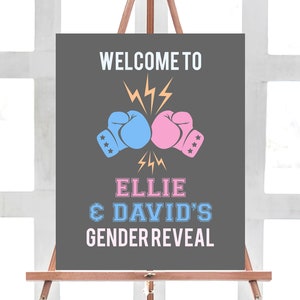 Boxing Gender Reveal Welcome Sign Template, Printable Gender Reveal Sign, Blue Or Pink Welcome Sign, Templett