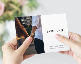 Save the Date Template, Save the Date with Pictures Template, Engagement Photo Save the Date Card, Instant Download, Templett, W25