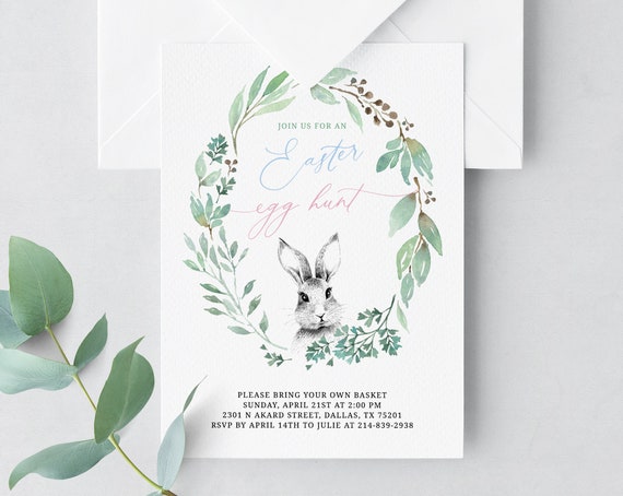 Easter Egg Hunt Invitation Template, Printable Egg Hunt Invite, Easter Bunny Event Invitation, Easter Party, Instant Download, Templett