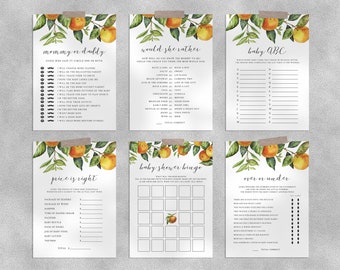 Cutie Baby Shower Game Templates Bundle, Printable Little Cutie Clementine Baby Shower Games Instant Download, Orange, Templett