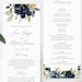 Navy &amp; Gold Wedding Program Template, Printable Wedding Program ...