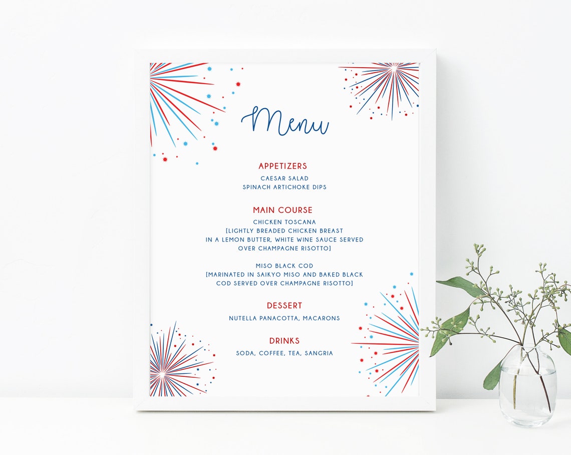 4Th Of July Menu Template