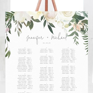 Wedding Seating Chart Template, Alphabetical Seating Chart, Greenery Wedding Seating Board, White Floral, Instant Download, Templett, W19