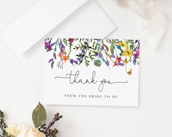 Wildflowers Thank You Card Template, Printable Spring Bridal Shower Thank You Card, Instant Download, Templett, B16