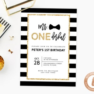 INSTANT DOWNLOAD Invitation Template, Mr. Onederful Invitations, Mister One-derful, Baby Boy Birthday, First Birthday Invite, Templett, B02