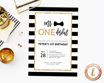 INSTANT DOWNLOAD Invitation Template, Mr. Onederful Invitations, Mister One-derful, Baby Boy Birthday, First Birthday Invite, Templett, B02