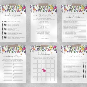 Colorful Floral Bridal Shower Game Templates Bundle, Bridal Shower Games Instant Download, Engagement Party, Wedding Shower, Templett, B16