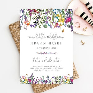 Wild Flower Birthday Invitation Template, Printable Vibrant & Colorful Wild Flowers Bridal Shower Invitation, Templett, B16