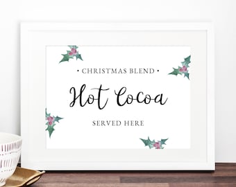 Christmas Hot Cocoa Sign, Printable Hot Chocolate Bar Sign, Holiday Party Sign Printable, Winter Wedding Signs