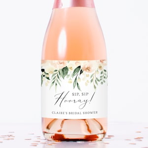 Mini Champagner Flasche Etikett Vorlage, Blush Blumen Hochzeit Mini Champagner Aufkleber, Brautparty Mini Champagner Etiketten, Templett, W41, B41