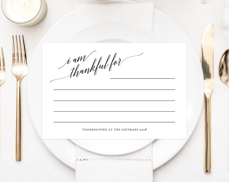 Thanksgiving Printable Template, I'm Thankful For Notes, Thanksgiving Card, Printable Friendsgiving Potluck, Friendsgiving Dinner, Templett image 1