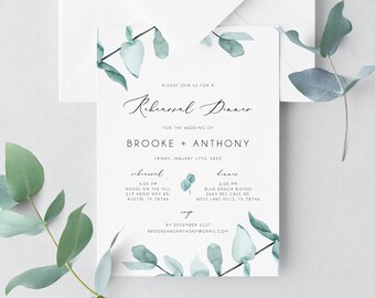 Rehearsal Dinner Invitation Template, Greenery Wedding Rehearsal Invitation, Printable The Night Before Rehearsal Invite, Templett, W21