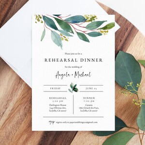 Rehearsal Dinner Invitation Template, Greenery Wedding Rehearsal Invitation, Printable The Night Before Rehearsal Invite, Templett, W28