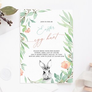 Easter Egg Hunt Invitation Template, Printable Egg Hunt Invite, Easter Bunny Event Invitation, Easter Party, Instant Download, Templett