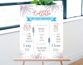 Little Firecracker Milestone Poster Template, Printable 4th Of July Birthday Poster, Independence Day, Digital File, Templett