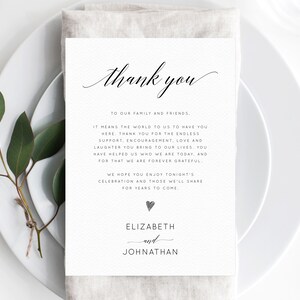 Thank You Place Card For Wedding Template, Printable  Thank You Note Seating Card, Wedding Place Cards, Instant Download, Templett, W02