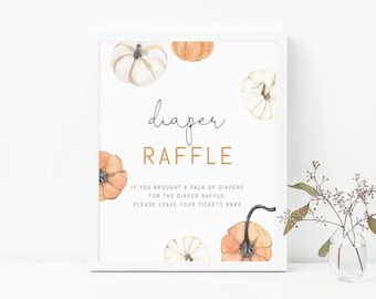 Pumpkin Diaper Raffle Sign, Pumpkin Baby Shower Game Sign, Pumpkin Themed Diapers Sign, B35