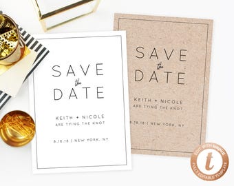 INSTANT DOWNLOAD Save the Date, Save the Date Template, Modern Save the Date Printable, Minimalistic, Simple Modern Template, Templett