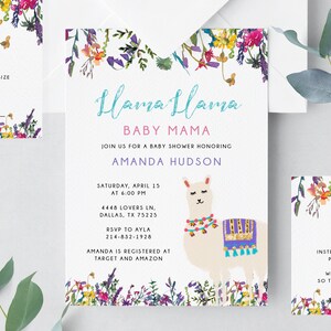 Llama Baby Shower Invitation Template, Printable Llama Llama Baby Mama Invitations, Baby Shower Fiesta Invite, Templett, B31
