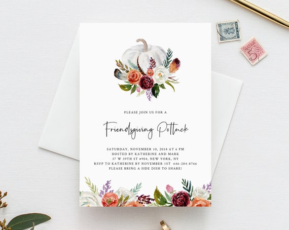 Thanksgiving Invitation Template, Printable Friendsgiving Potluck Invite, Editable Thanksgiving Invitation, Friendsgiving Dinner, Templett