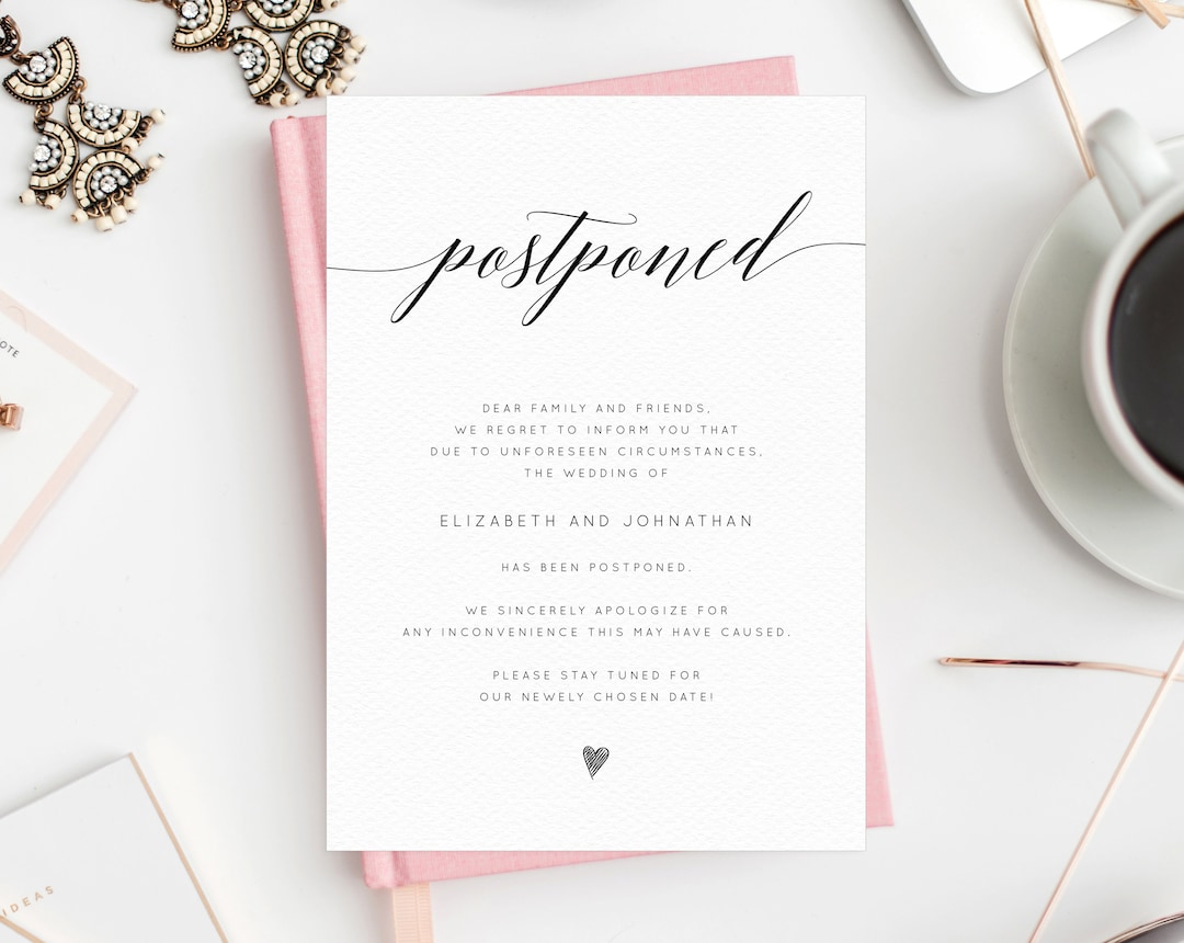 Postponed Wedding Announcement, Printable Wedding Postponement ...
