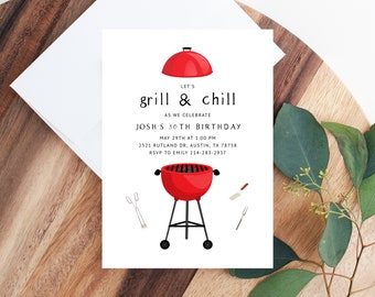 Modèle d'invitation à une soirée barbecue, faire-part de remise des diplômes d'été, fête d'anniversaire à imprimer dans la cour, invitation modifiable à un barbecue dans la cour, Templett