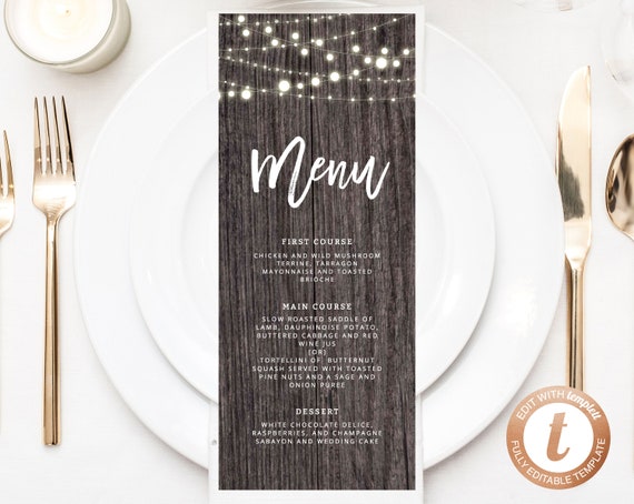 INSTANT DOWNLOAD Wedding Menu Template Printable Wedding | Etsy