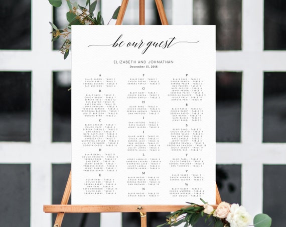 Alphabetical Wedding Seating Chart Template