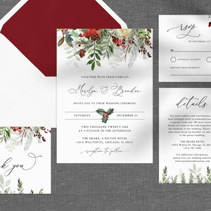Winter Wedding Invitation Template, Printable Wedding Invitation Suite, Christmas Wedding Invitation Set, Holidays Themed, Templett, W46