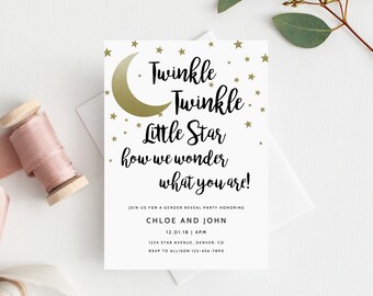 INSTANT DOWNLOAD Gender Reveal Party Invitation, Printable Gender Reveal, Twinkle Twinkle Little Star Gender Reveal Party, Templett
