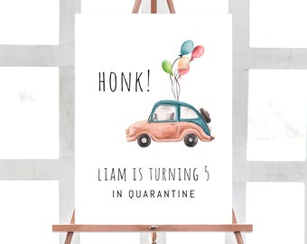 Honk Yard Sign Template, Quarantine Birthday Drive By Party Sign, Drive By Parade Sign, Social Distancing, Instant Download, Templett