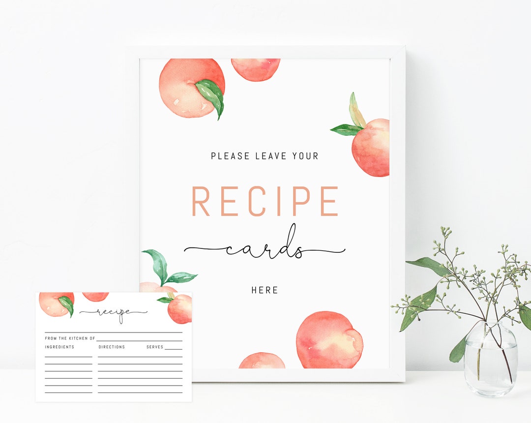 Peach Recipe Cards Template, Printable Peach Themed Recipes Sign, Peach ...