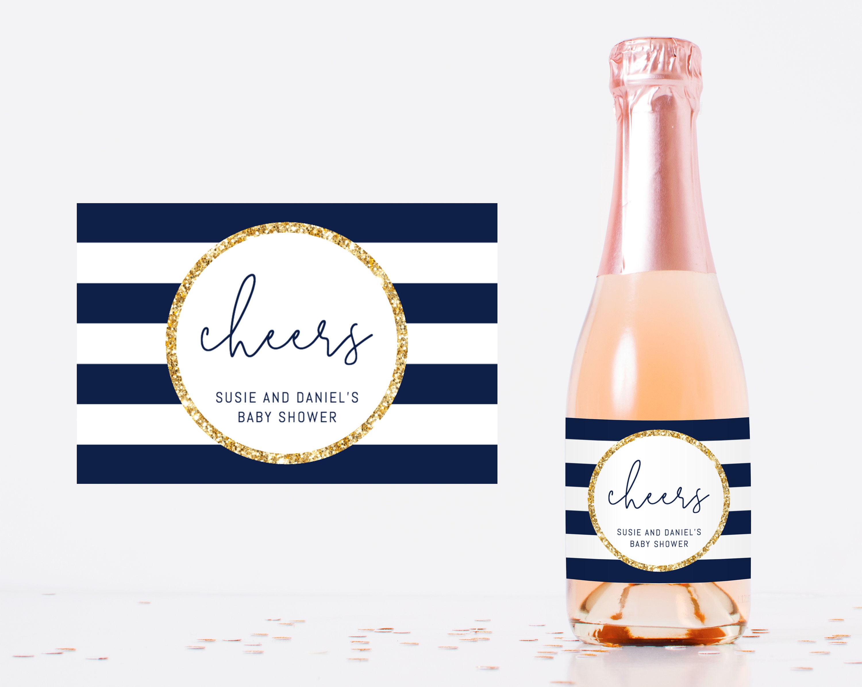 Mini Champagne Bottle Label Template Navy Stripes Favor Mini Etsy