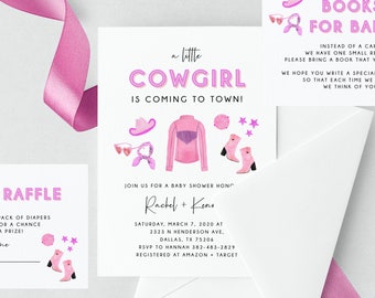 Space Cowgirl Baby Shower Invitation Template, Printable Cowgirl Baby Shower Invitation, Disco Themed Party, Templett, B55