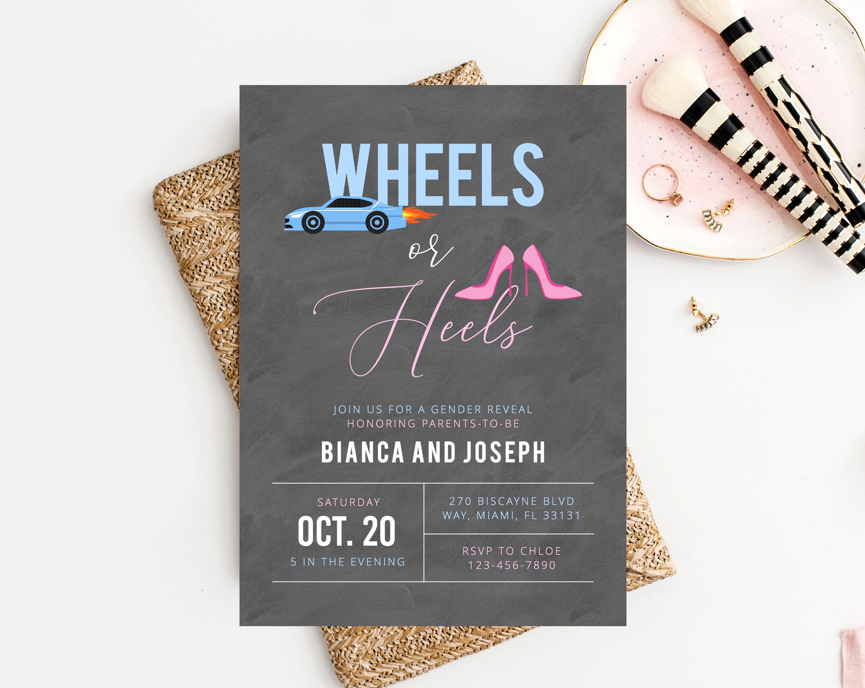 Wheels or Heels Gender Reveal Party Invitation Template Heels picture