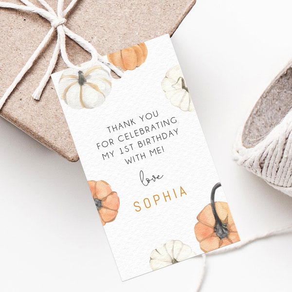 Pumpkin Birthday Favor Tag Template, Thank You Tag, Fall Baby Shower Gift Tag, Favor Label, Printable Digital File, Templett, B35, W55