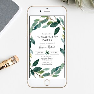 Greenery Engagement Party Electronic Invitation Template, Mobile Engagement Invitation, Phone Invite, Editable Template, Templett, W28