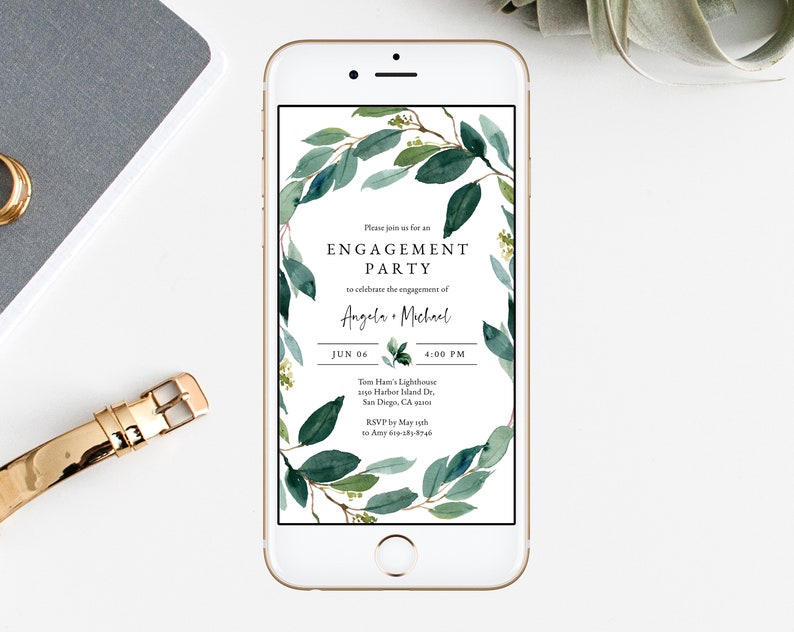 Greenery Engagement Party Electronic Invitation Template Etsy
