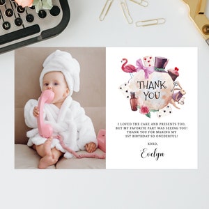 Alice In Onederland Thank You Card Template, Thank You Photo Card, Wonderland Birthday Card, First Birthday, Templett