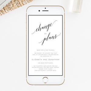 Postponed Wedding Announcement, Electronic Wedding Postponement Announcement, Phone Change of Plans, Wedding Cancellation, Insert, W02