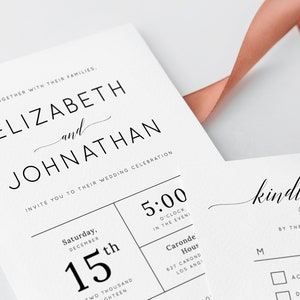 INSTANT DOWNLOAD Wedding Invitation Template, Printable Wedding Invitation Suite, Modern Simple Wedding Invitation Set, Templett, W02