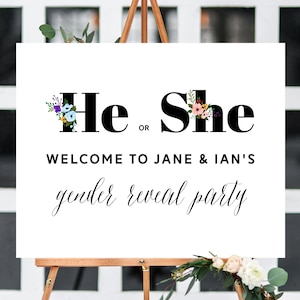 Floral Gender Reveal Welcome Sign Template, Big Reveal Welcome Sign, Printable Gender Reveal Sign, Blue or Pink Gender Reveal, Templett, B05