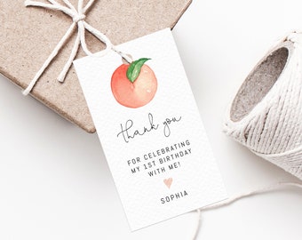 Peach Birthday Favor Tags, Sweet Peach Thank You Tag, 1st Birthday Party Favor Tag, Peach and Cream Gift Tag, Favor Label, Templett, B15