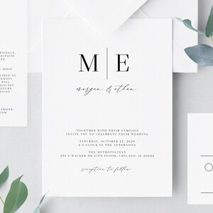 Wedding Invitation Template, Printable Wedding Invitation Suite, Simple Minimalist Wedding Invitation Set, Templett, W52