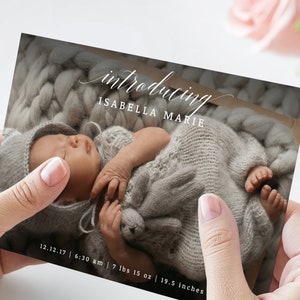 TÉLÉCHARGEMENT IMMÉDIAT carte de faire-part de naissance photo, présentation des cartes de bébé, modèle de carte photo 5 x 7, cartes de naissance imprimables, Templett