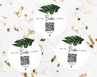 Achetez un verre à la mariée, modèle de code QR Venmo EVJF, EVJF tropical, épingle, modèle d'étiquette modifiable, Templett, W44