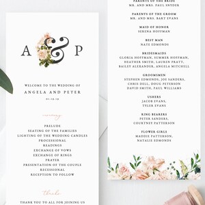 Floral Wedding Program Template, Printable Wedding Program, Blush Wedding Program, Editable Ceremony Programs, Instant, Templett, W22