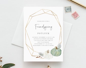 Thanksgiving Invitation Template, Printable Friendsgiving Potluck Invite, Editable Thanksgiving Invitation, Friendsgiving Dinner, Templett