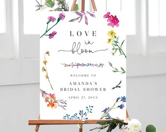 Love In Bloom Bridal Shower Welcome Sign Template, Printable Wildflower Welcome Sign, Templett, B16