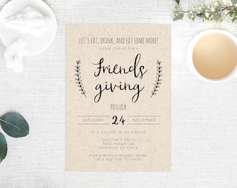 Friendsgiving Invitation Template, Printable Friendsgiving Potluck Invite, Editable Thanksgiving Invitation, Friendsgiving Dinner, Templett